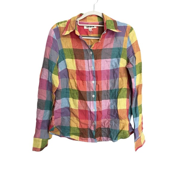 NWT Boden Sienna Colorful Linen Checkered Button Up Shirt Spring Coastal Prep 2R - Picture 12 of 16